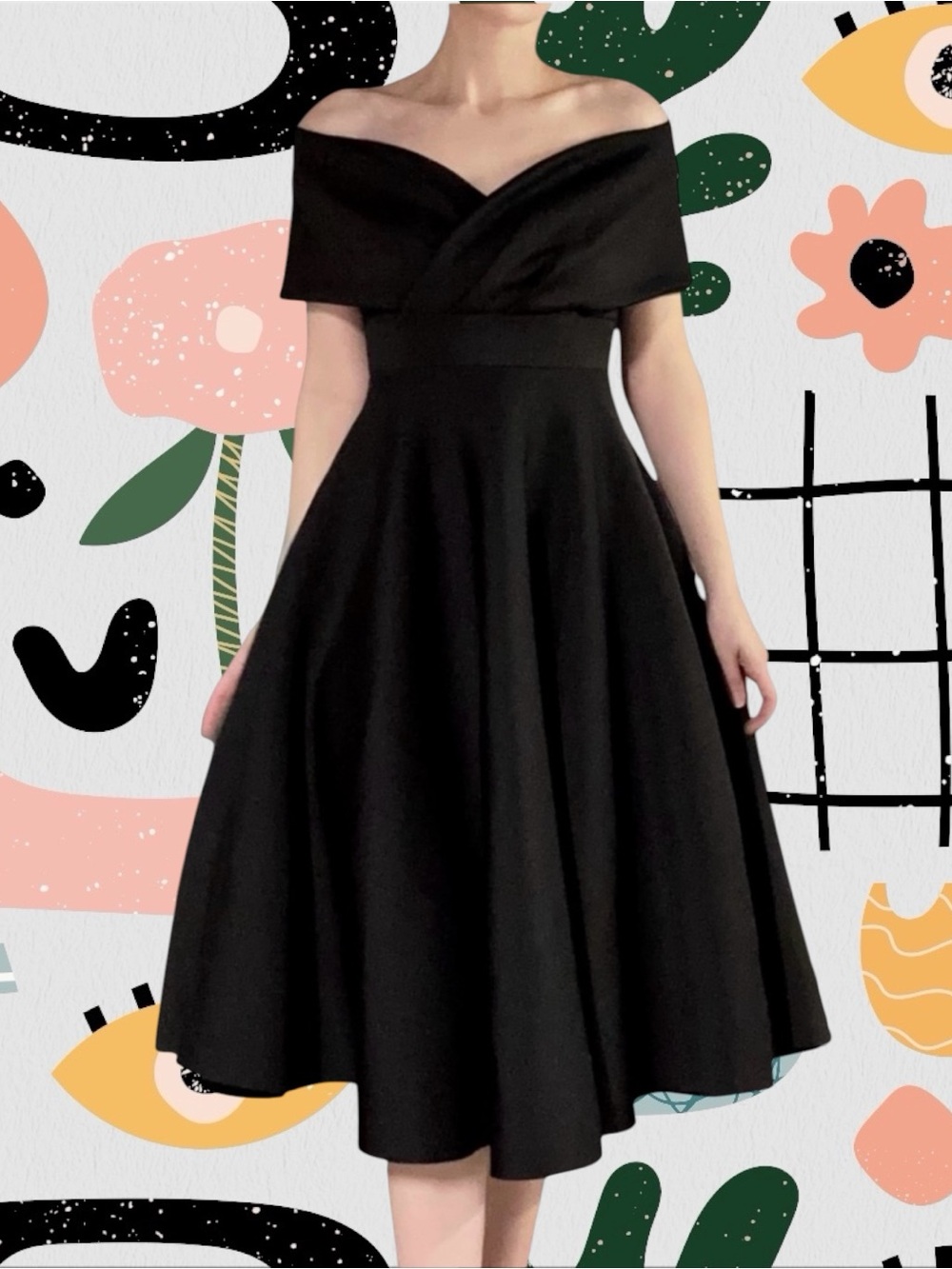 NWT✨ | Quiz | Black Bardot Scuba Neoprene Off The Shoulder Skater Midi Dress